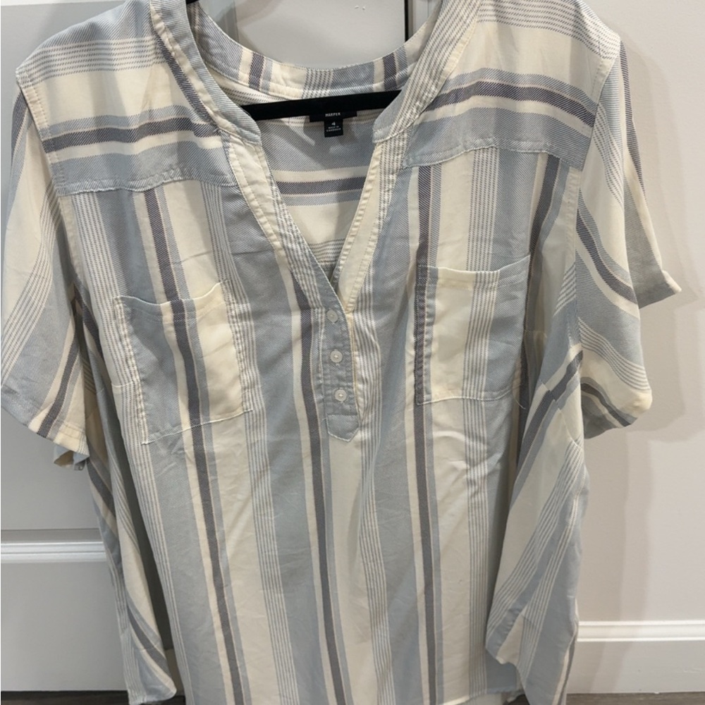 Harper Gray and Cream Striped Top